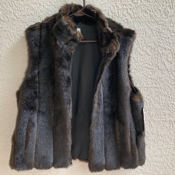 Faux Mink Vest Jacket Sz L Full Zip Heavy Coat Vest Reversible NWT - Picture 10 of 13
